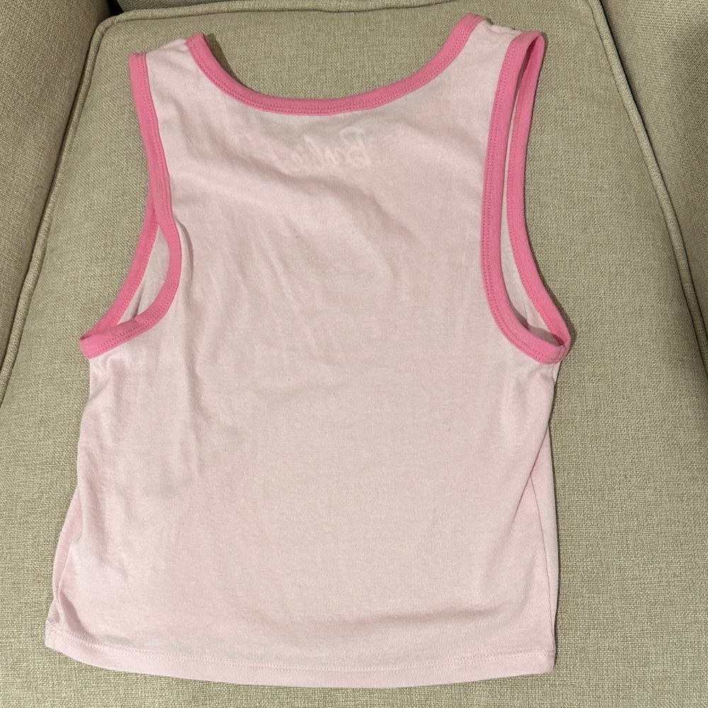 embroidered barbie tank top with dark pink trim - Picture 8 of 8